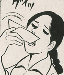 Tytöt nielevät myrkyn. Kuva kirjasta Hiroshiman poika